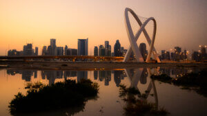 Image shows Arch Roundabout in Doha, Qatar