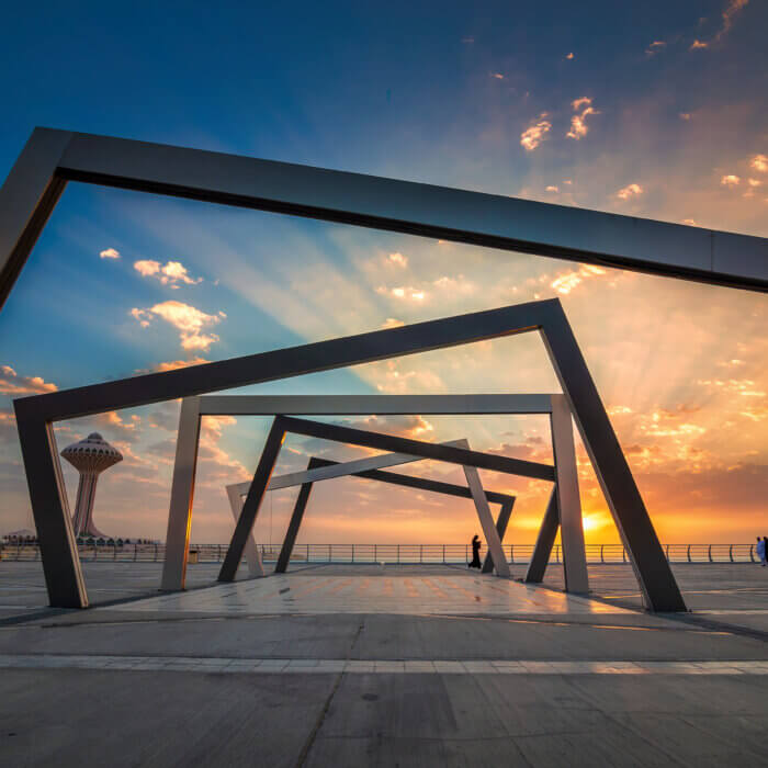 View of irregular shapes beside walkway in Riyadh, Saudi Arabia