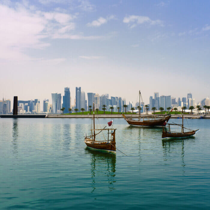 View of Downtown Doha across the Corniche, Qatar