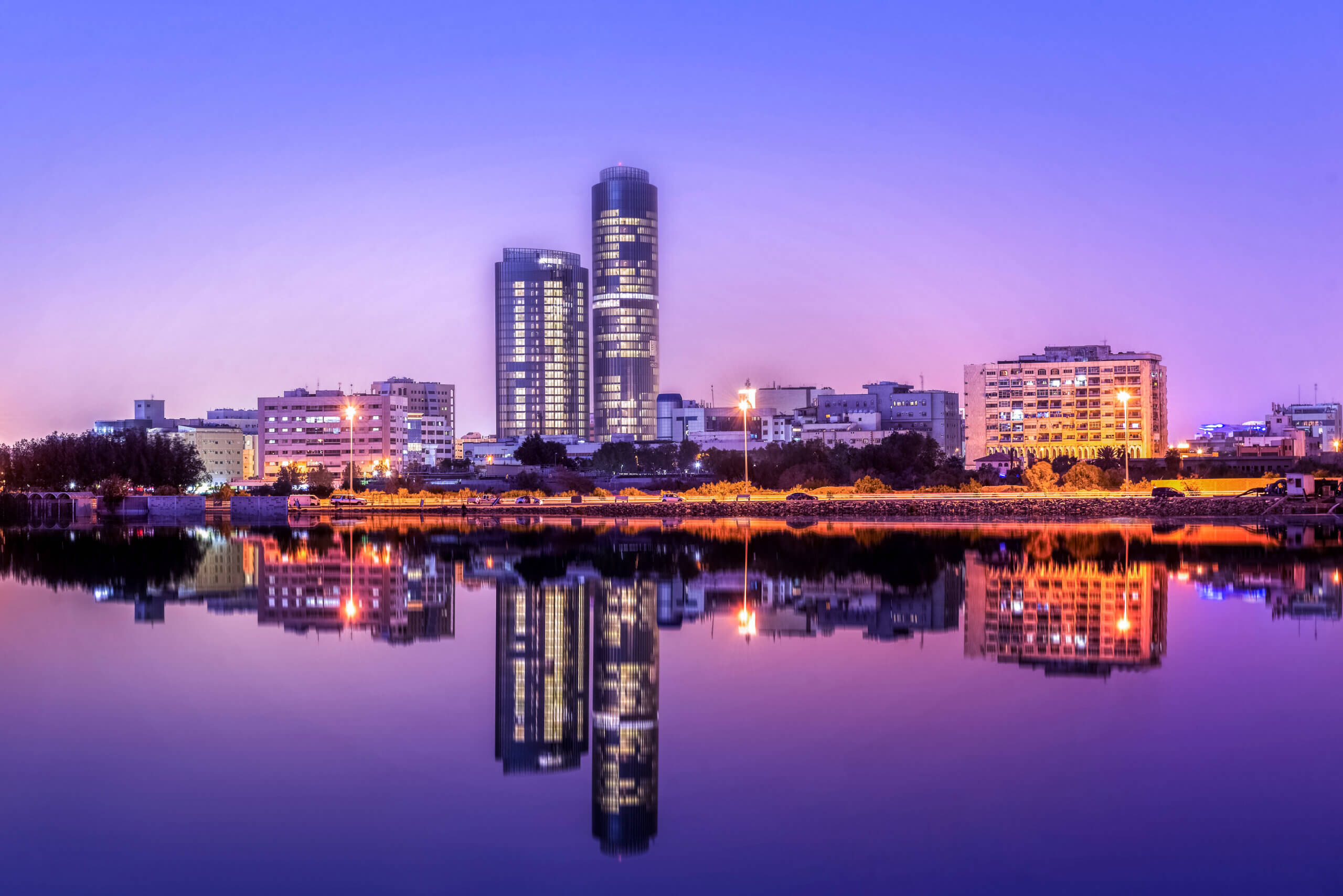 View of buildings in Jeddah, Saudi Arabia at night