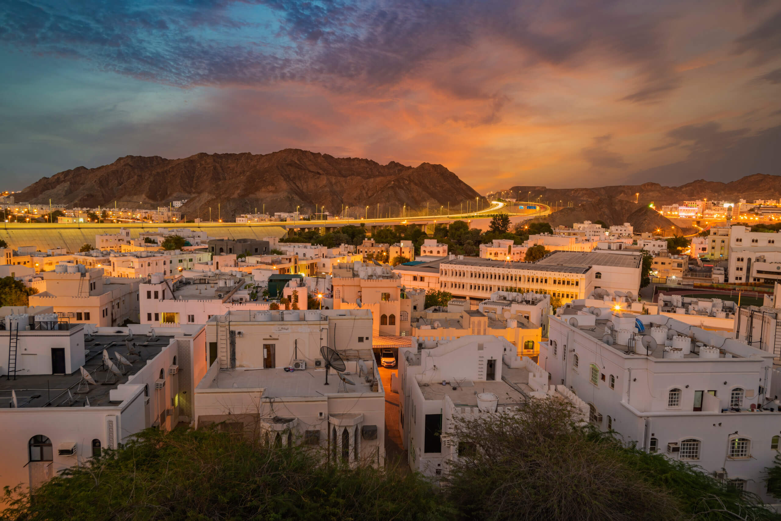 View of City in Oman at sunset
