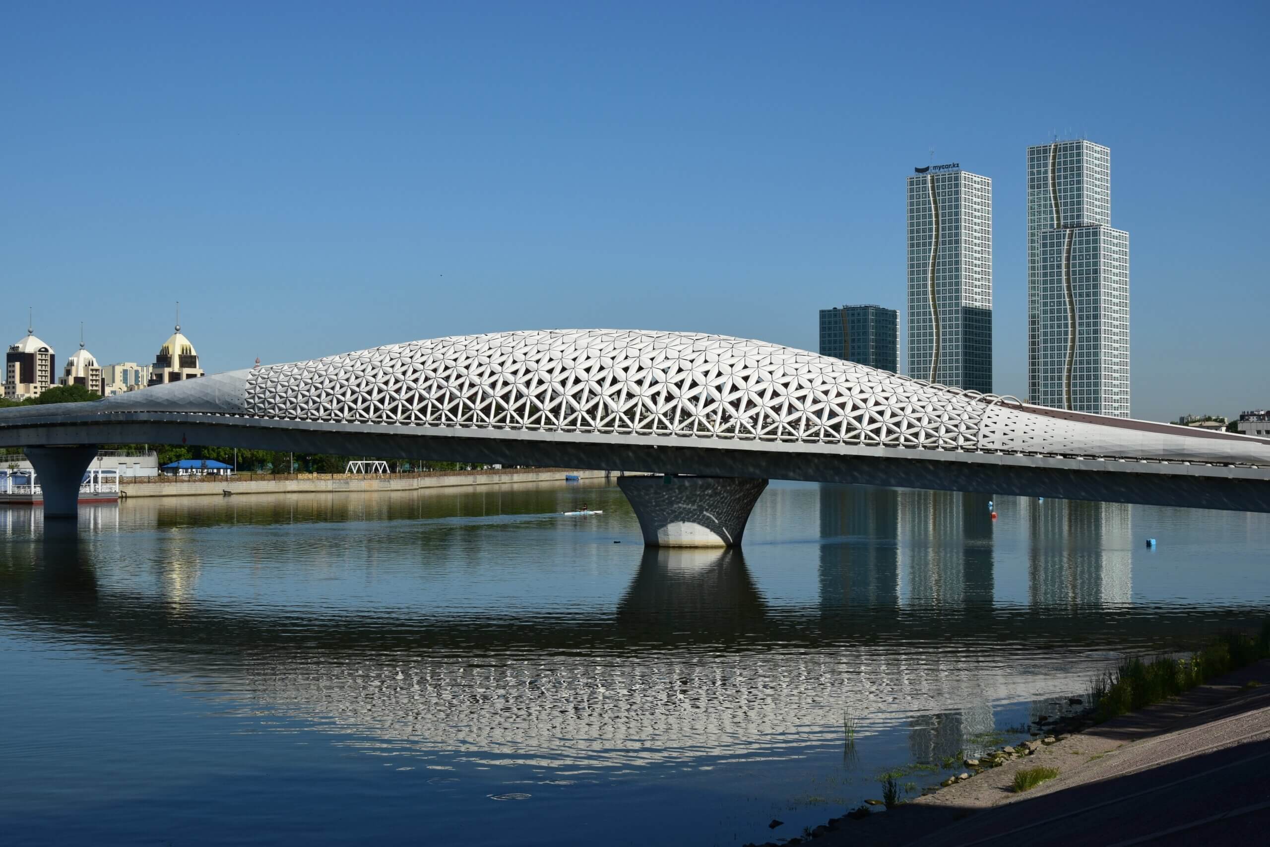 Image shows bridge in Astana, Kazakhstan