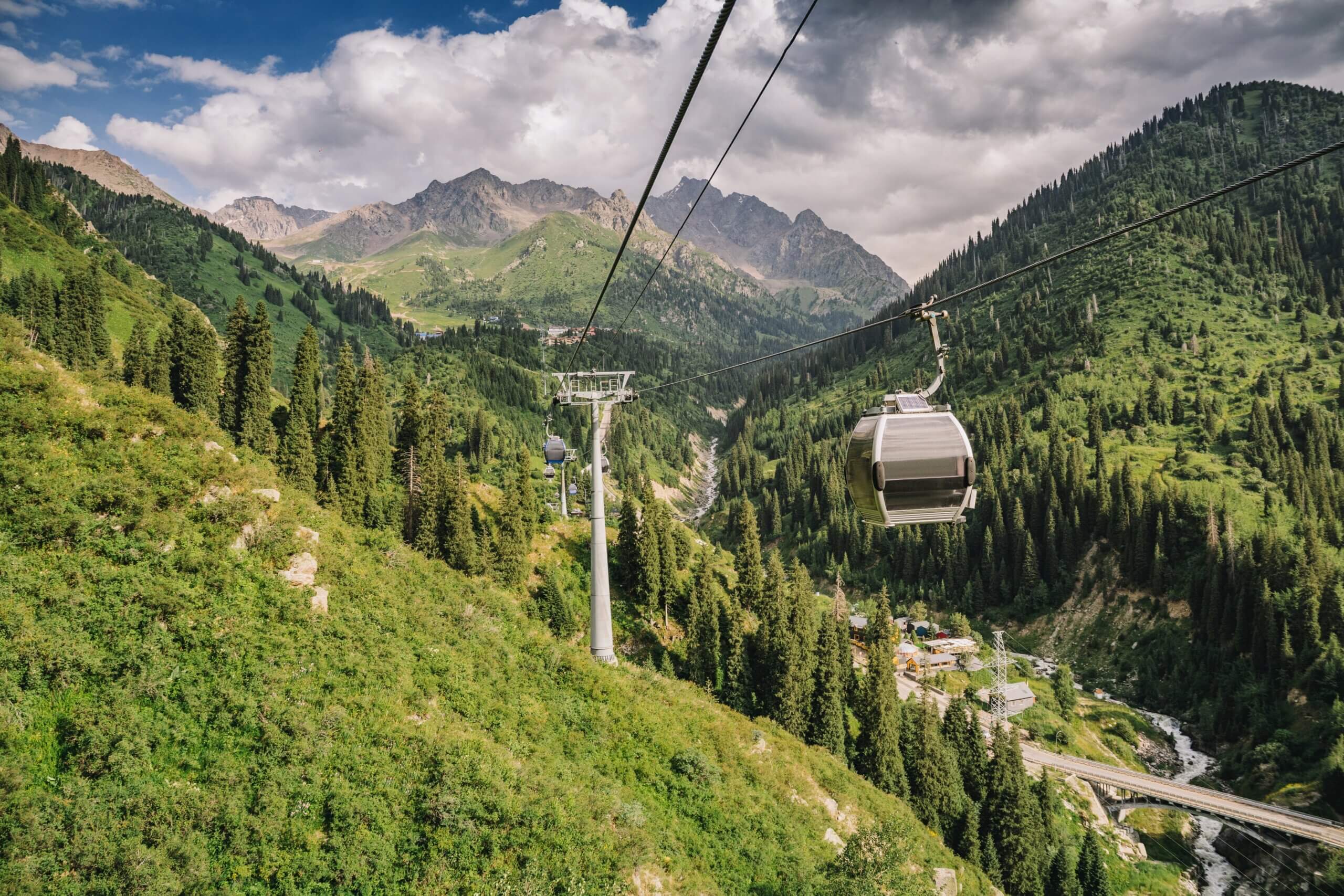 View of cable cars in Kazakhstan mountains